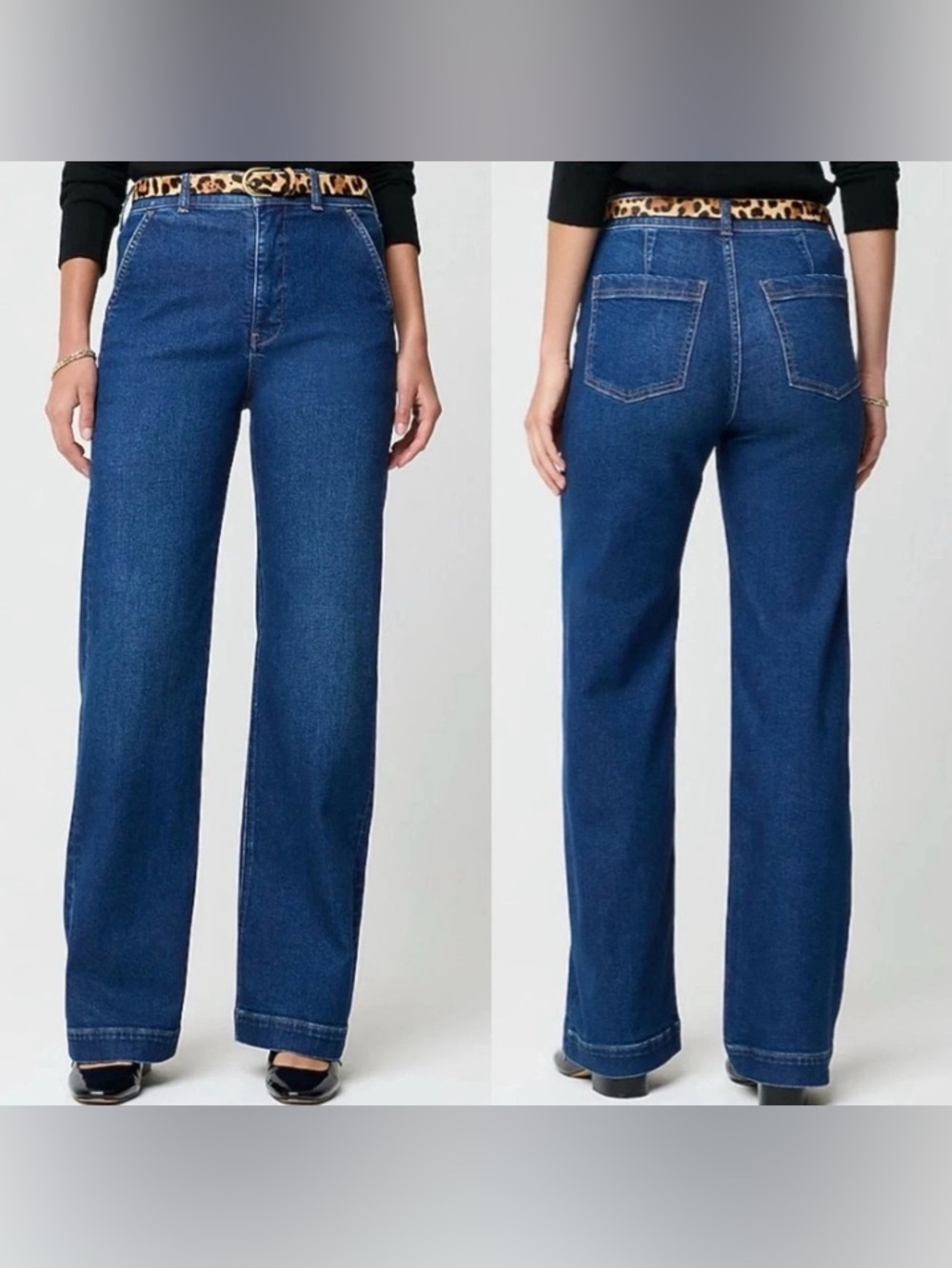 J.Crew Factory High-Rise Wide Leg Trouser Jeans 29 Denim Pants Stretch Dark Wash